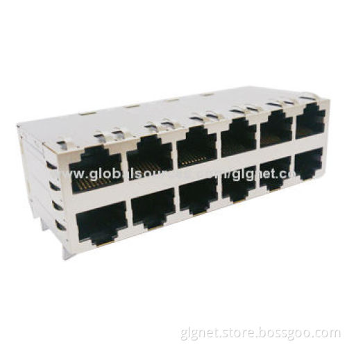 RJ45 2X6 Connector, Through Hole/PoE+, 1000Base-T/Surge Protection, Without LED with Transformer